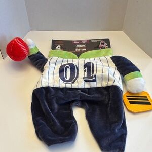 Striped Dog Costume with Red and Green Accents Medium